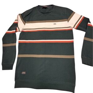 ZARA Man Green Striped Cotton Knit Sweater Size L